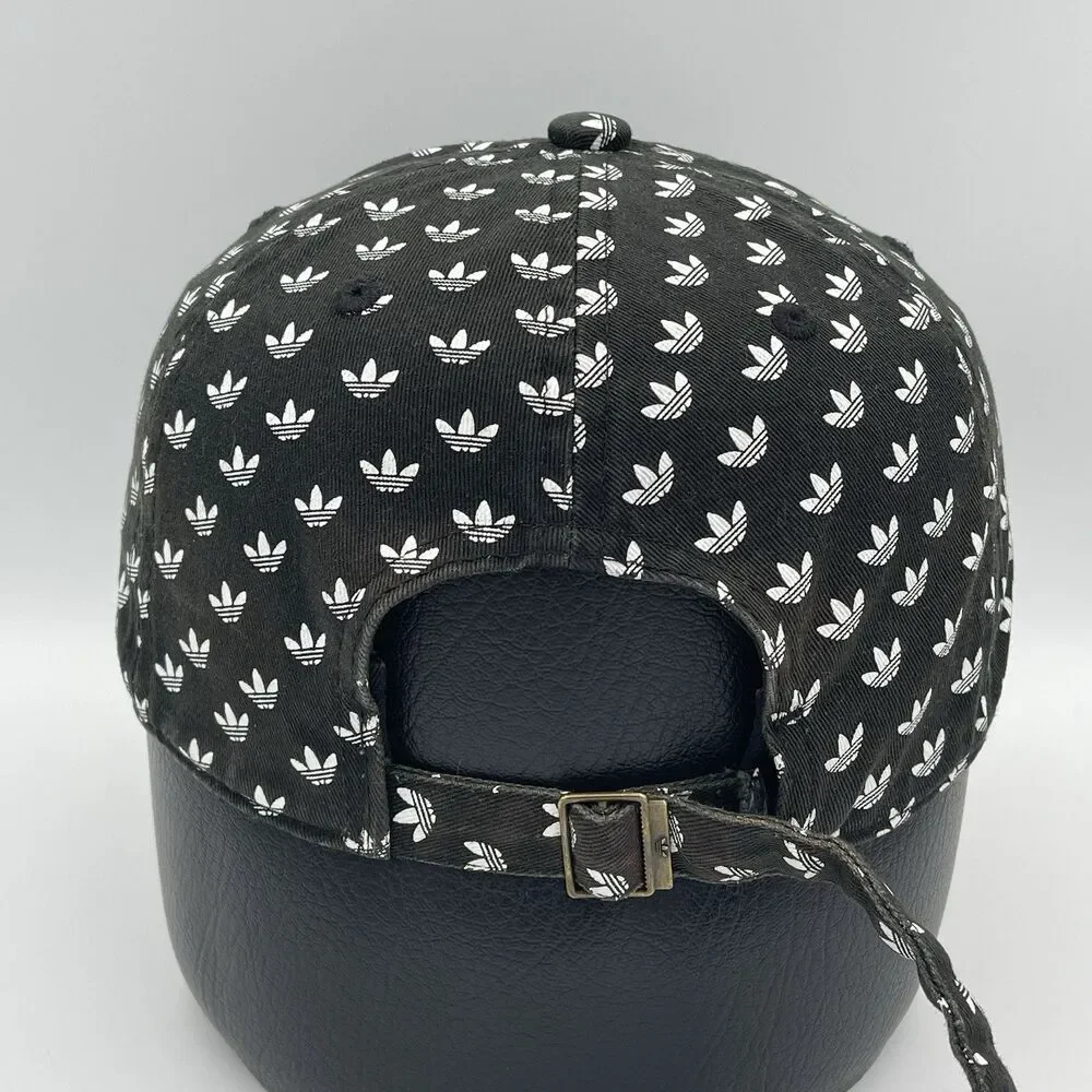 Adidas Trefoil Logo All Over Print Strapback Hat Black White OSFM Adjustable Cap